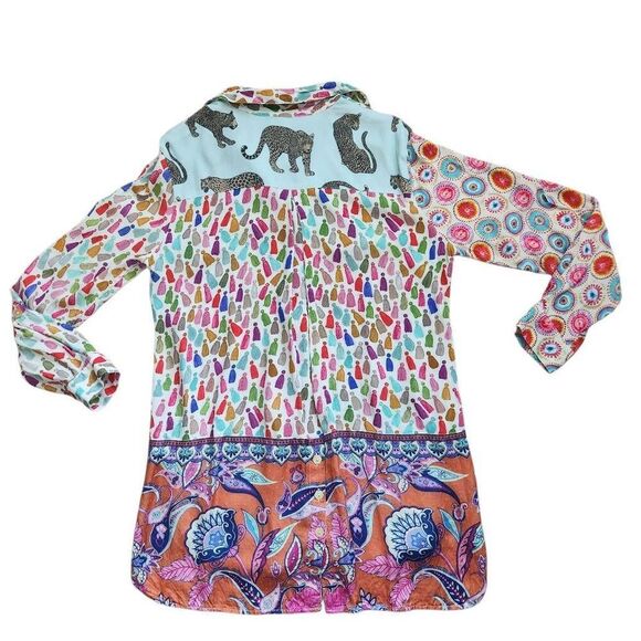 John Mark Tunic Top Womens Medium Button Front Boho Floral Leopard Paisley Anima - Picture 3 of 5